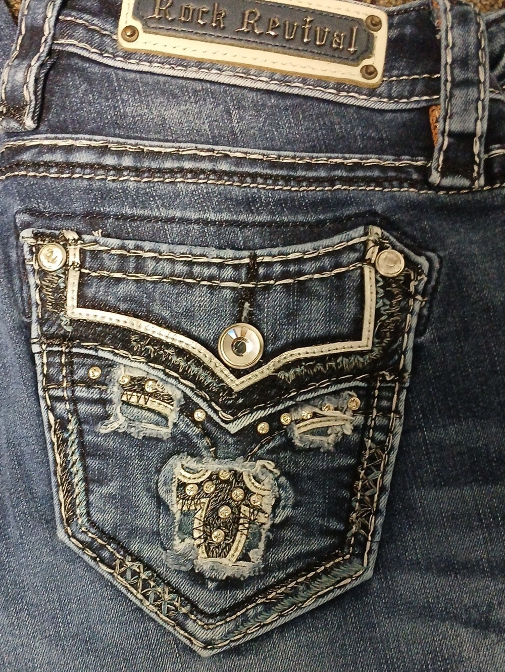 Rock Revival EASY Women's Dark Blue Skinny Jeans with Embellished Back Pocket